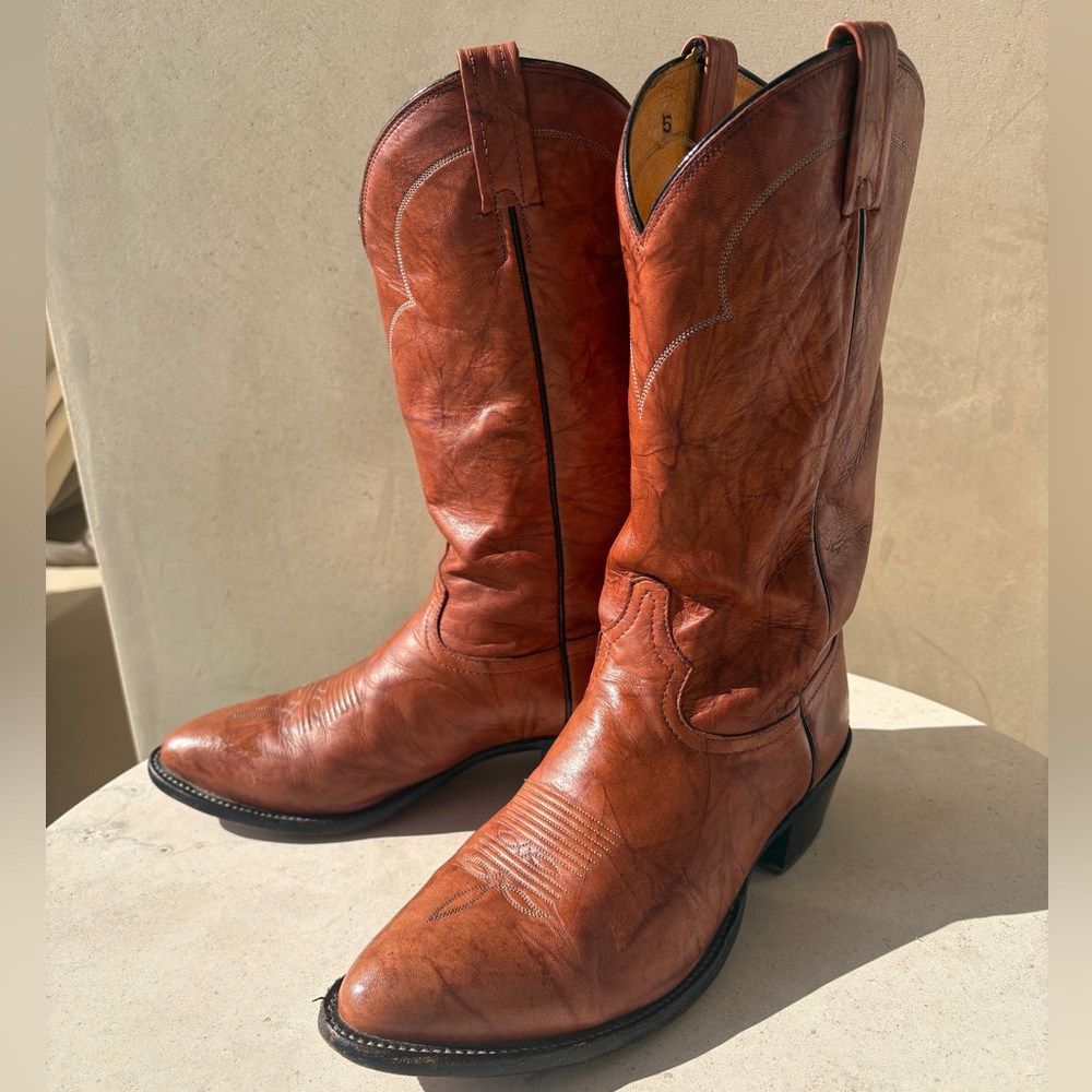 Tony Lama Mens Western Pull On Boots Size 10.5 EE chestnut brown